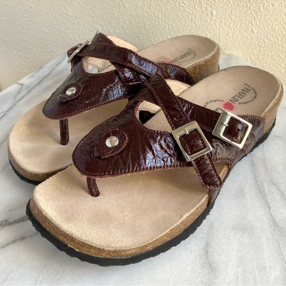 Haflinger Sandals with Buckles in Brown Textured Leather Size 38